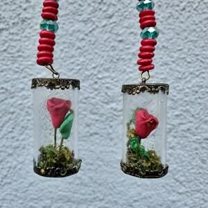 Enchanted Rose Dome Earrings Beauty & the Beast Style Gothic Jar Terrarium